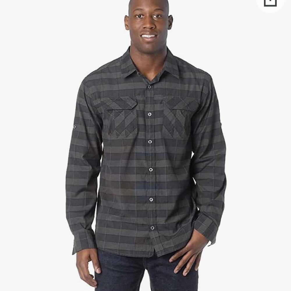 PrAna Terrain Active Outdoor Gray Plaid Shirt
